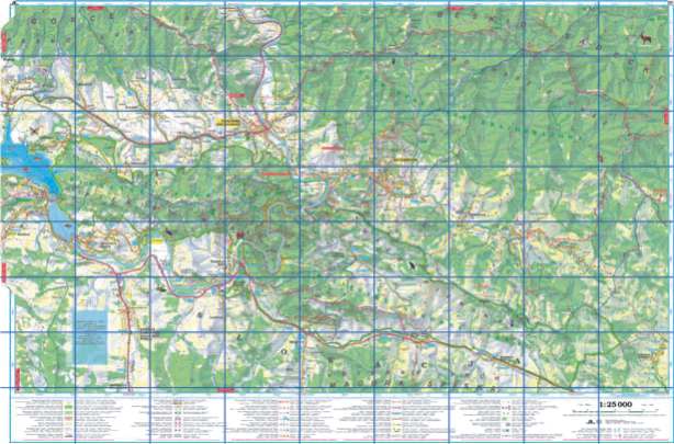 schemat podziału mapy Pienińskiego Parku Narodowego na części