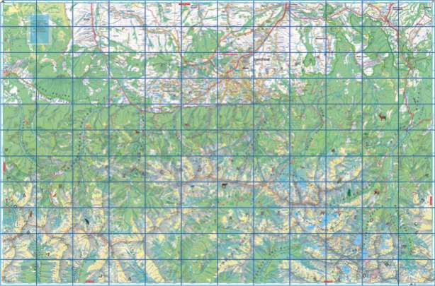 schemat podziału mapy Tatrzańskiego Parku Narodowego na części